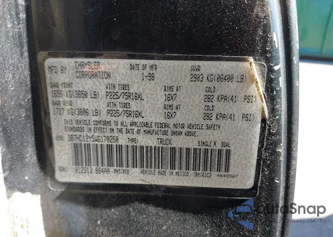 1998 Dodge Ram 1500 St from USA, damaged, VIN 3B7HC12Y5WG170250